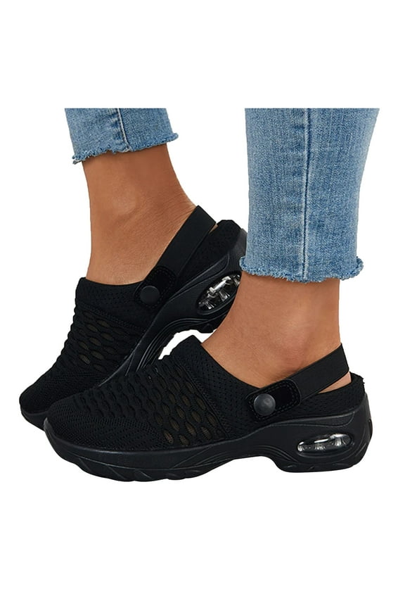 Mules Clogs for Women Summer Air Cushion Platform Mesh Sneaker Sandals Walking Shoes Black 7