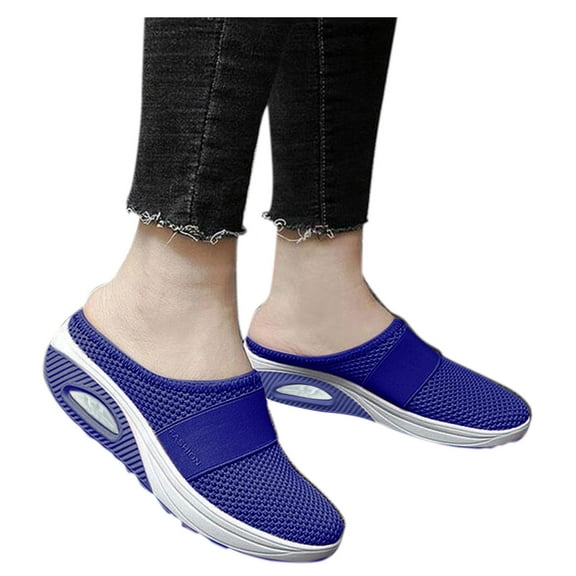 Dakaela Mules for Women 2025 Slip on Backless Walking Sneakers Air Cushion Orthopedic Slide Sandals Blue 10