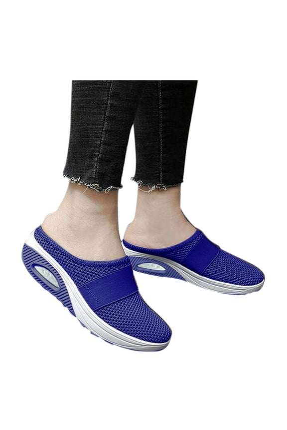 Mules for Women 2025 Slip on Backless Walking Sneakers Air Cushion Orthopedic Slide Sandals Blue 7.5