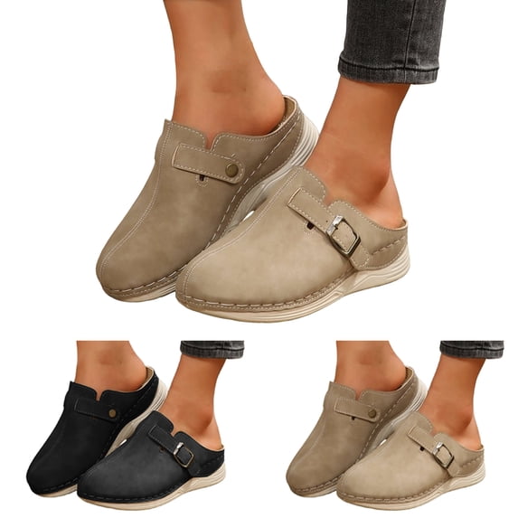 Dakaela Mules for Women Comfortable Slip on Closed Toe Clogs Memory Foam Wedge Slides Summer Casual Wprk Walking Platform Sandals Black 6