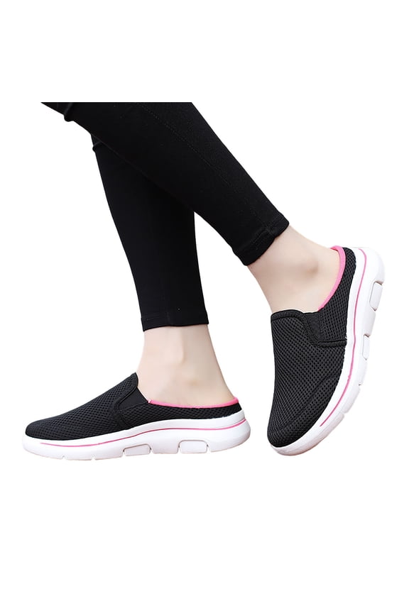Mules for Women Lightweight Slip on Sneakers Knit Mesh Open Back Walking Running Tennis Flats