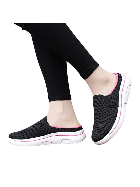 Mules for Women Lightweight Slip on Sneakers Knit Mesh Open Back Walking Running Tennis Flats