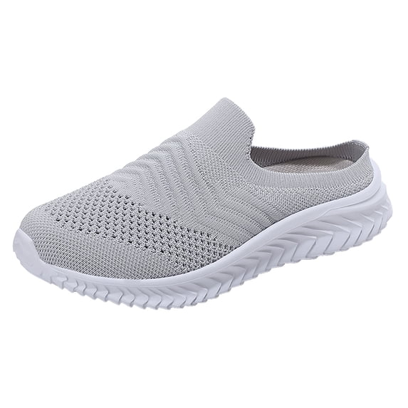 Dakaela Mules for Women Mesh Knit Slip on Sneakers Breathable Walking Shoes Casual Work Loafers Grey 7.5