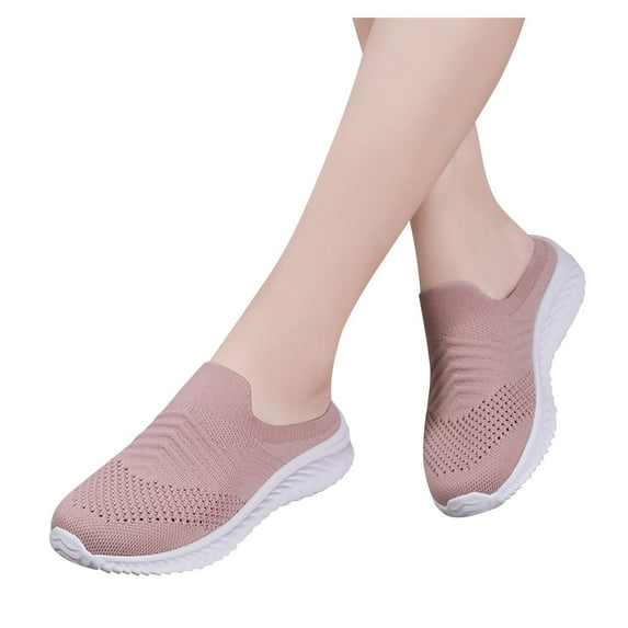 Dakaela Mules for Women Mesh Knit Slip on Sneakers Breathable Walking Shoes Casual Work Loafers Pink 8