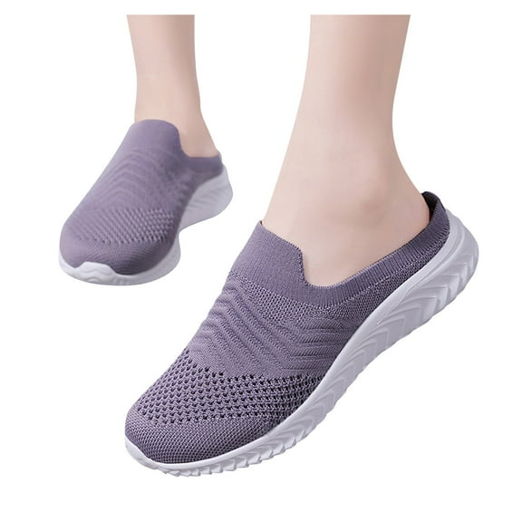 Dakaela Mules for Women Mesh Knit Slip on Sneakers Breathable Walking Shoes Casual Work Loafers Purple 7