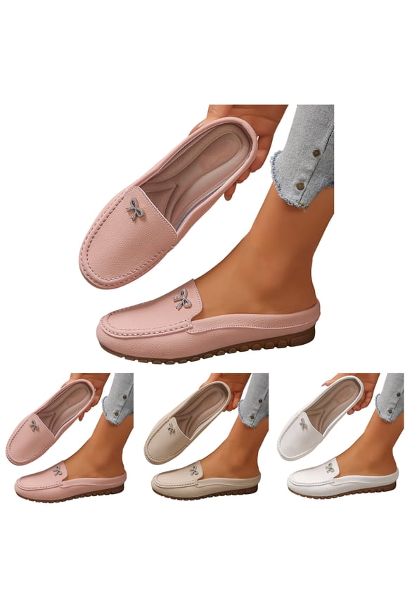 Mules for Women Slip on Closed Toe Flats Shoes Comfortable Dressy Backless Slides Casual Walking Work Loafers (Beige,6)