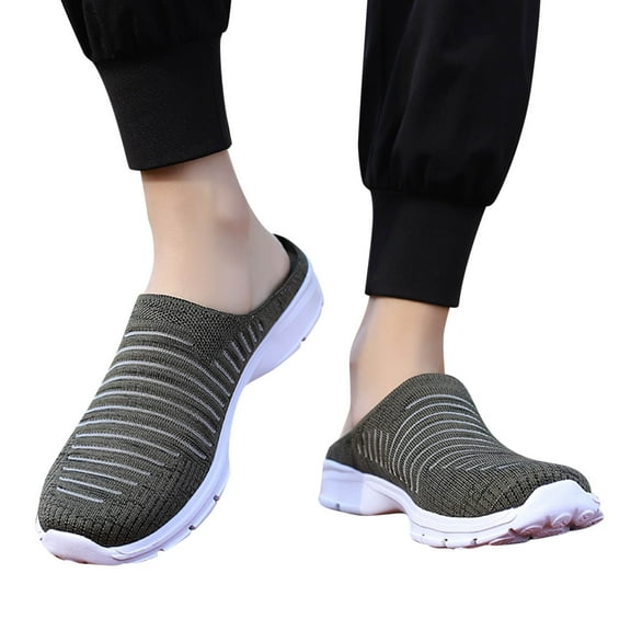 Dakaela Mules for Women Slip on Sneakers Breathable Knit Flats Closed Round Toe Low Top Loafers Green 6.5