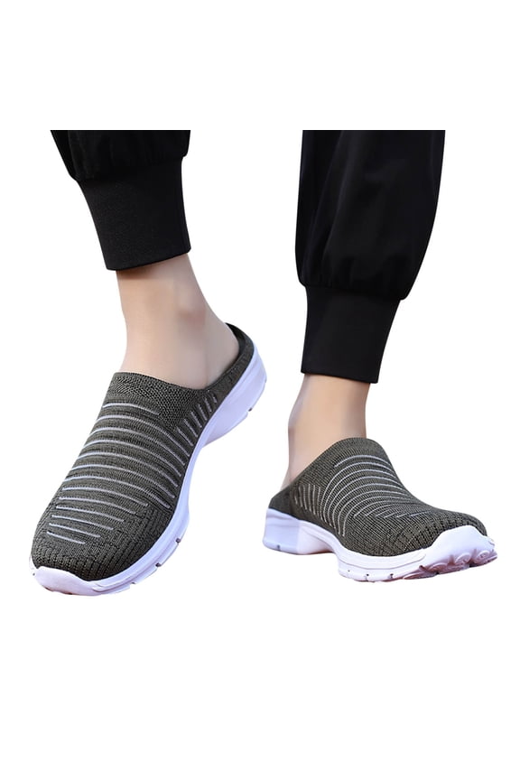 Mules for Women Slip on Sneakers Breathable Knit Flats Closed Round Toe Low Top Loafers Green 6.5