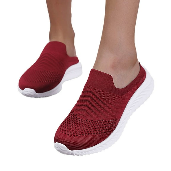 Dakaela Mules for Women Slip on Sneakers Sport Open Back Mesh Knit Flat Shoes Walking Slippers Clogs