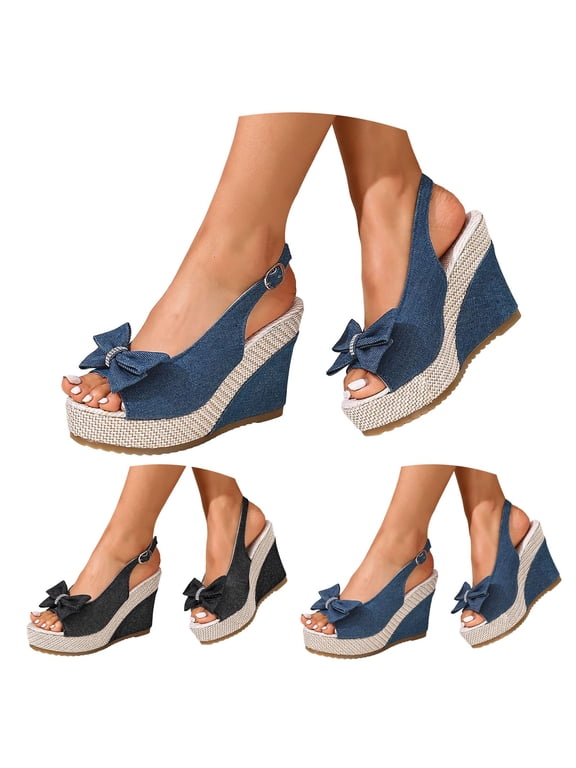 Open Toe Wedge Sandals for Women 2026 Bow Slingback Platform High Heel Pumps Non Slip Arch Support Summer Dressy Casual Shoes Size 6-10