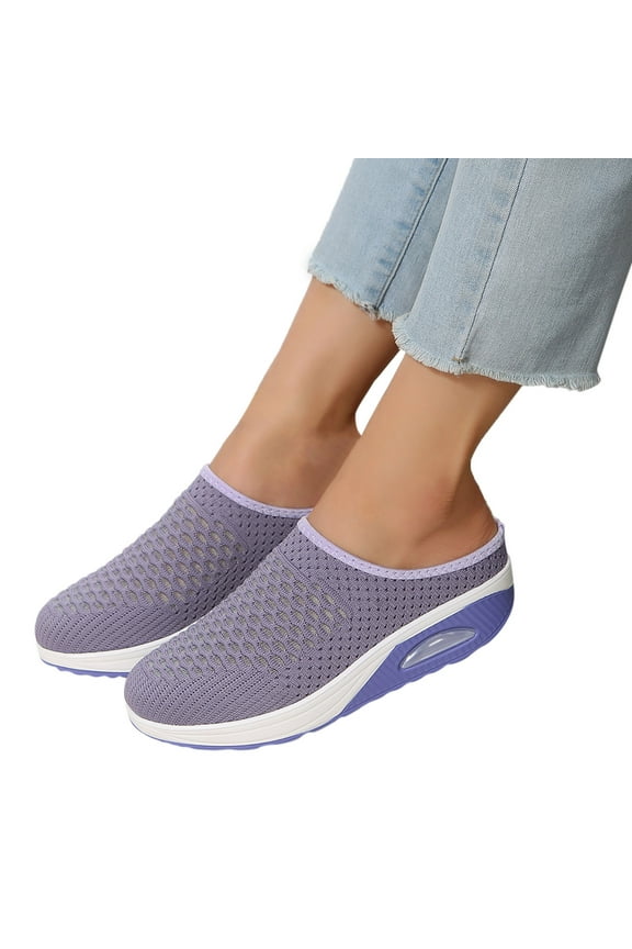 Orthopedic Mule Clogs for Women Platform Air Cushion Walking Slippers Wedge Sneakers Purple 7