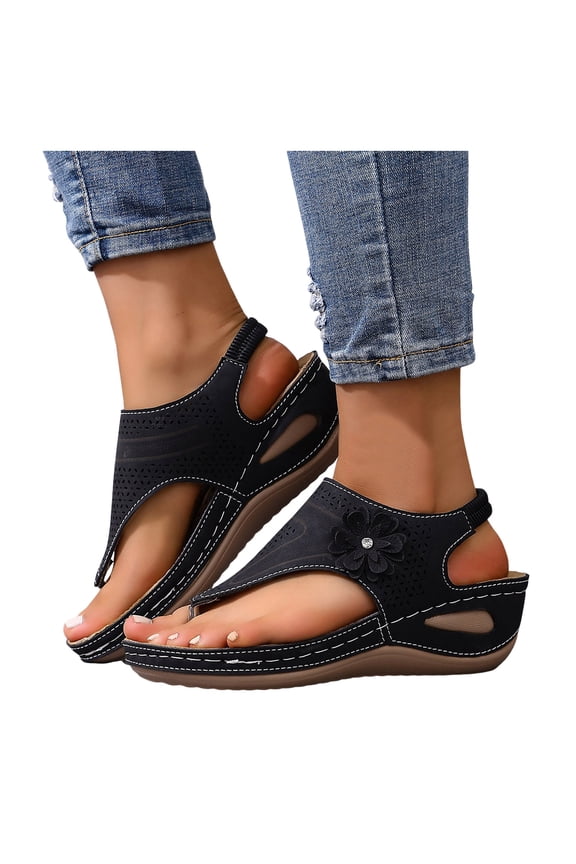 Orthopedic Sandals for Women 2026 Summer Slip on Beach Wedge Flip Flops Dressy Arch Support Casual Slides with Elastic Back Strap Black Size 7.5