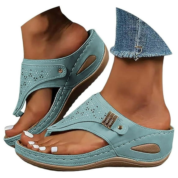 Dakaela Orthopedic Sandals for Women 2025 Arch Support Wedge Flip Flops Summer Platform Walking Slides