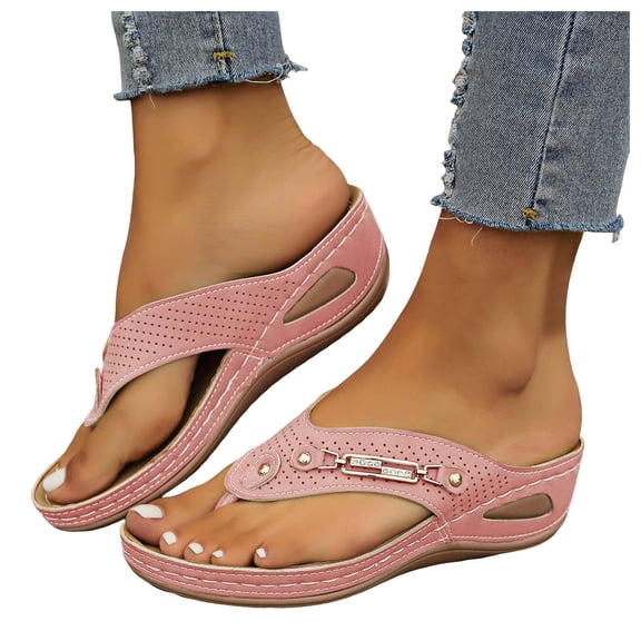 Dakaela Orthopedic Sandals for Women 2026 Arch Support Wedge Flip Flops Comfortable Open Toe Summer Dressy Beach Slippers Pink 6.5