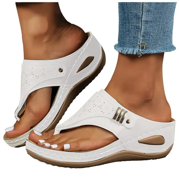 Dakaela Orthopedic Sandals for Women 2026 Comfortable Summer Beach Wedge Flip Flops Wide Width Open Toe Casual Walking Slides White 5.5