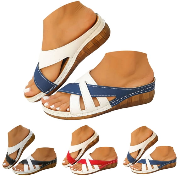 Dakaela Orthopedic Sandals for Women 2026 Wedge Platform Strappy Open Toe Summer Dressy Walking Slides Shoes with Arch Support Size 6-10 Black