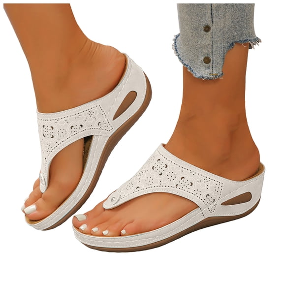 Dakaela Orthopedic Sandals for Women 2026 Wide Width Summer Slip on Beach Flip Flops Arch Support Dressy Casual Wedge Walking Shoes Size 6-10 White