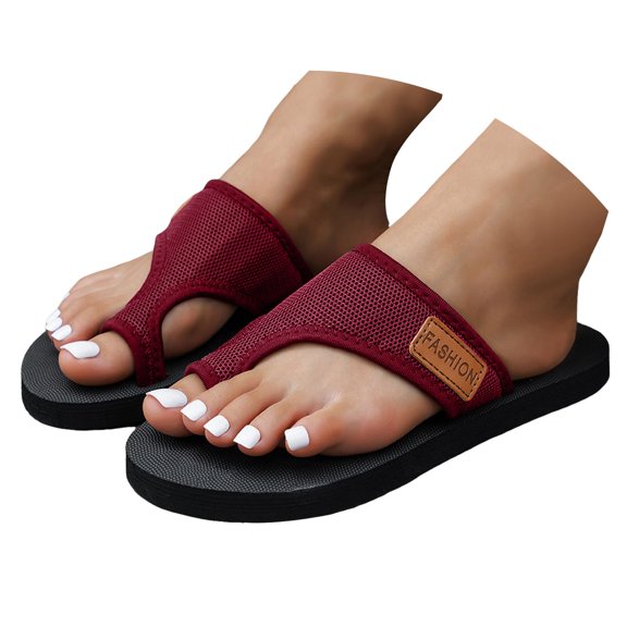 Dakaela Orthopedic Sandals for Women Hollow Mesh Flip Flops Slides Toe Ring Summer Beach Shoes