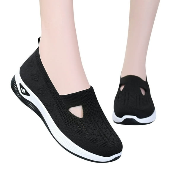 Dakaela Orthopedic Shoes for Women Wide Width Walking Slip on Sneakers Arch Support Nurse Loafers Black 6.5