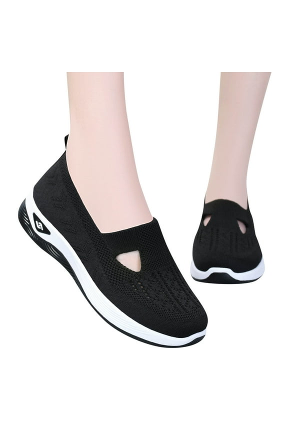 Orthopedic Shoes for Women Wide Width Walking Slip on Sneakers Arch Support Nurse Loafers Black 6.5