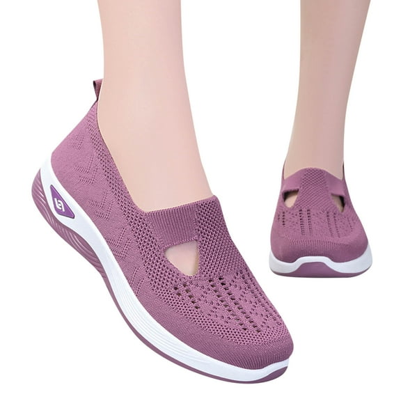 Dakaela Orthopedic Shoes for Women Wide Width Walking Slip on Sneakers Arch Support Nurse Loafers Purple 8.5