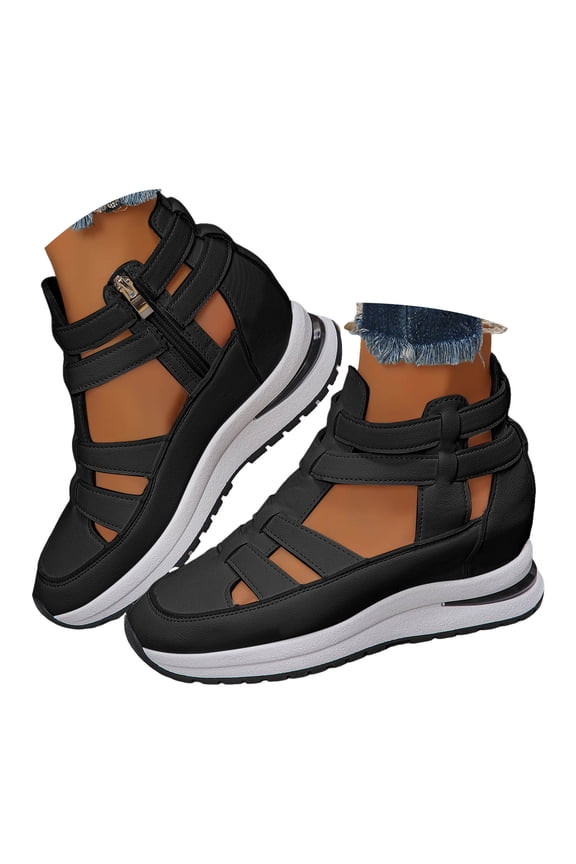 Orthopedic Sneaker Sandals for Women 2026 Comfortable Lightweight Side Zipper Wedge Hollow out Platform Chunky Wedges Casual Shoes,Black Size 7