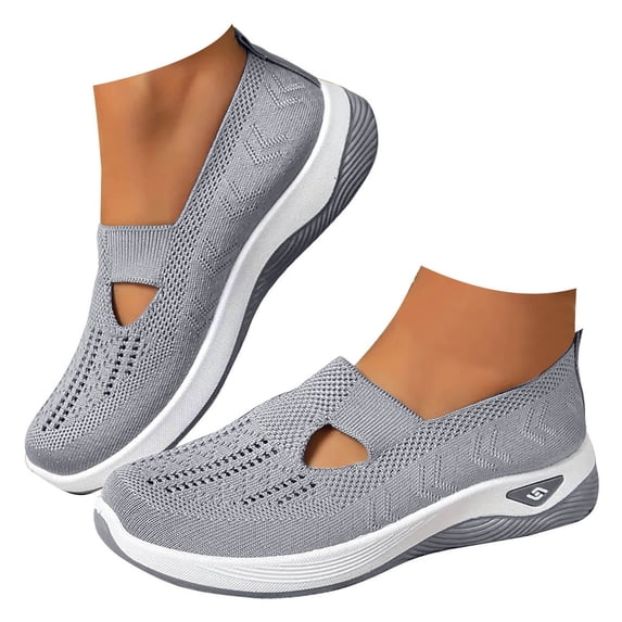 Dakaela Walking Shoes for Women 2025 Woven Arch Support Slip on Sneakers Grey 9