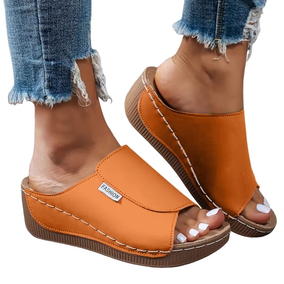 Dakaela Orthopedic Wedge Sandals for Women 2026 Comfortable Casual Platform Summer Beach Vacation Slides with Arch Support Size 6-10 Orange