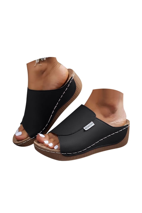 Women's Summer Slide Sandals Orthopedic Wedge Arch Support Beach Casual Shoes Slippers Black 8.5