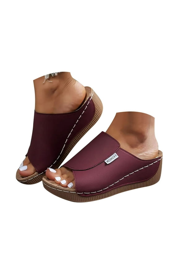 Orthopedic Wedge Sandals for Women 2026 Comfortable Summer Beach Dressy Slippers Arch Support Platform Walking Slides Dark Purple 8