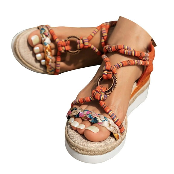 Dakaela Orthopedic Wedge Sandals for Women Summer Dressy 2025 Platform Espadrilles Bohemian Woven Shoes