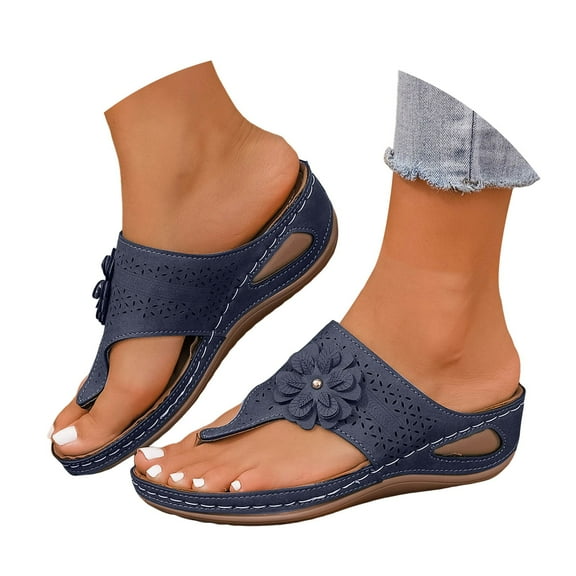 Dakaela Orthopedic Wedge Summer Shoes for Women Dressy 2025 Thong Sandals Walking Flip Flops Blue 7