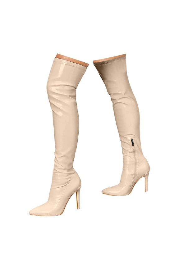 Over the Knee High Boots for Women Sexy Zipper Pointed Toe Stretch Stiletto Long Boot Shoes