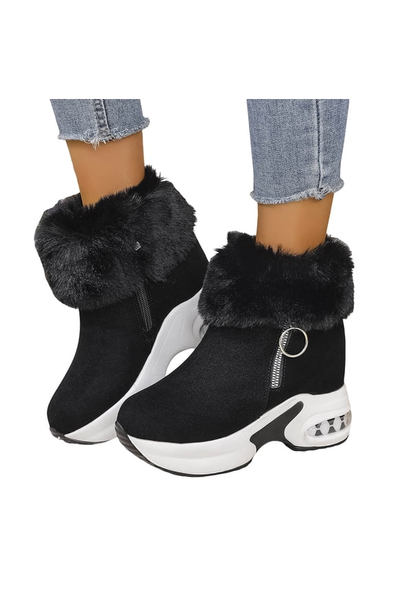 Platform Fall Boots for Women Suede Side Zipper Plush Ankle Snow Booties Arch Support Wedge High Top Sneakers Black 6
