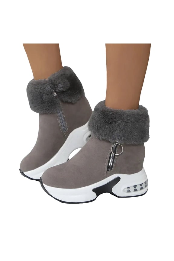 Platform Fall Boots for Women Suede Side Zipper Plush Ankle Snow Booties Arch Support Wedge High Top Sneakers Grey 8