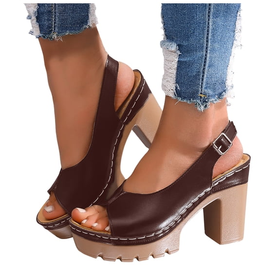 Dakaela Platform Heeled Sandals for Women with Adjustable Slingback Strap Open Toe Dressy Summer Vacation Beach Wedges Size 6-10 Brown