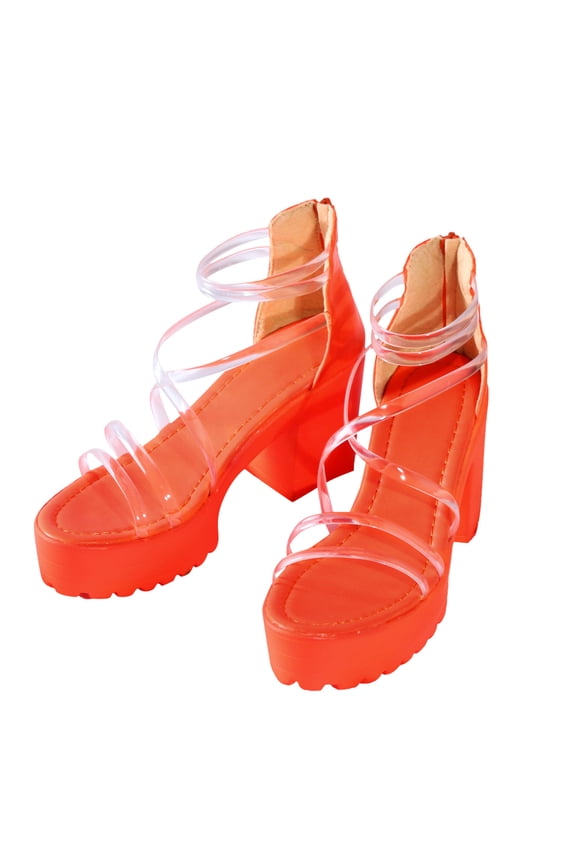 Platform Heels for Women Block Heel Clear Strappy Pumps Open Toe Summer Sandals Size 7-10
