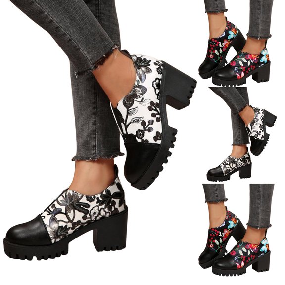 Dakaela Platform Loafers for Women Chunky High Heel Ankle Boots Slip on Oxfords Booties Dress Pump Shoes Red 7