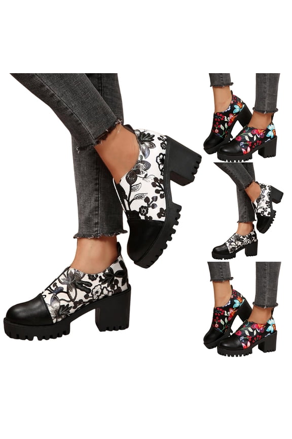 Platform Loafers for Women Chunky High Heel Ankle Boots Slip on Oxfords Booties Dress Pump Shoes Red 7