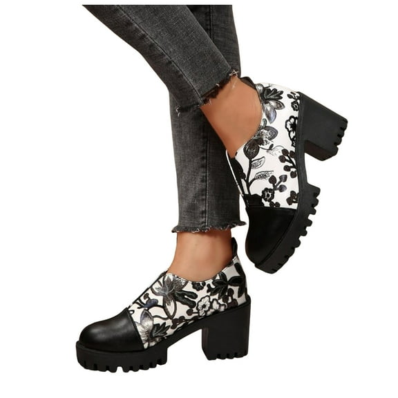 Dakaela Platform Loafers for Women Chunky High Heel Ankle Boots Slip on Oxfords Booties Dress Pump Shoes White 7