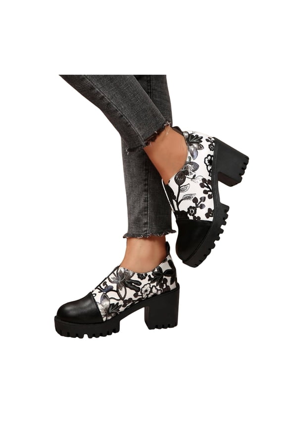 Platform Loafers for Women Chunky High Heel Ankle Boots Slip on Oxfords Booties Dress Pump Shoes White 8