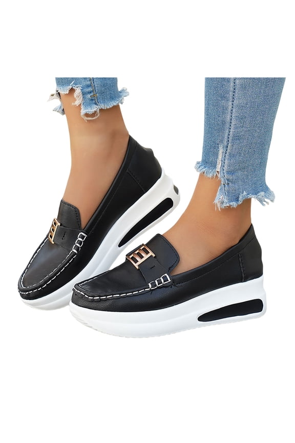 Platform Loafers for Women Chunky Slip on Casual Shoes Comfortable Wedge Walking Sneakers for Business Work Office Dress Black 8.5