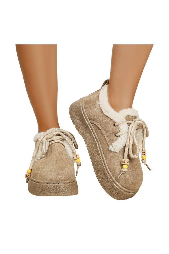 Platform Mini Boots for Women Lace up Winter Snow Ankle Booties Suede Plush Walking Slip on Loafers