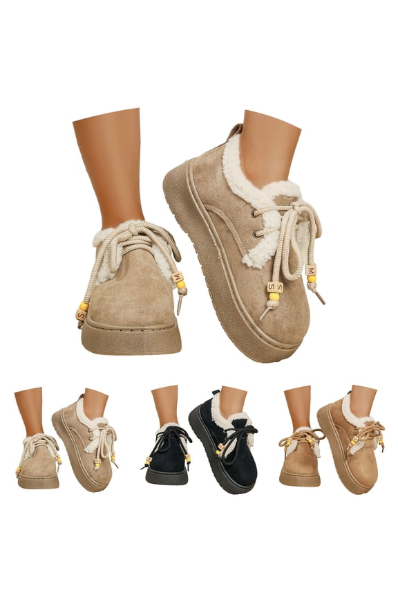 Platform Mini Boots for Women Lace up Winter Snow Ankle Booties Suede Plush Walking Slip on Loafers