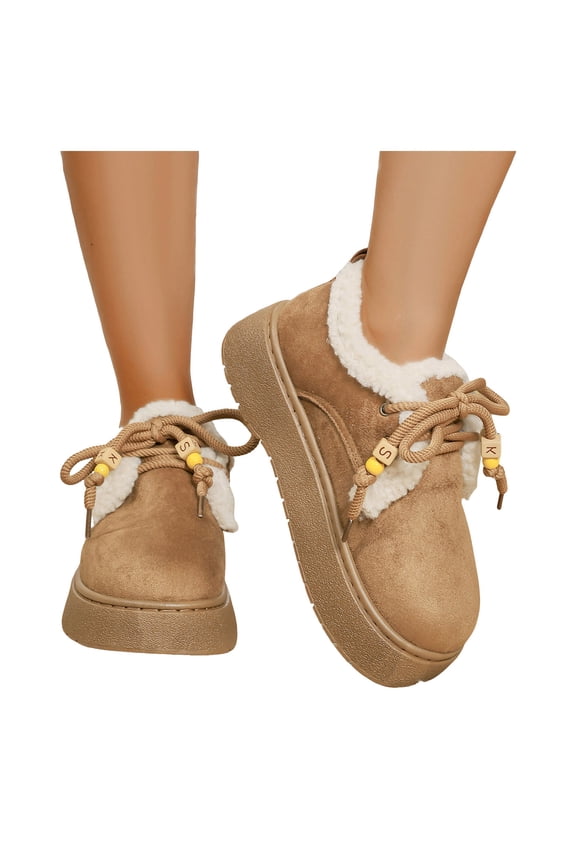 Platform Mini Boots for Women Lace up Winter Snow Ankle Booties Suede Plush Walking Slip on Loafers