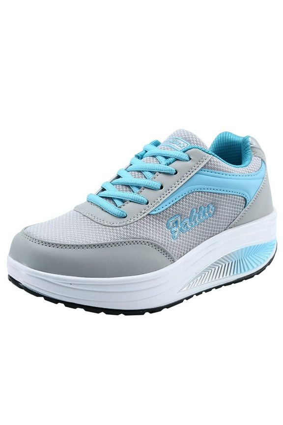 Platform Running Shoes for Women Thick Sole Ladies Slip on Walking Loafers Sneakers Blue 8