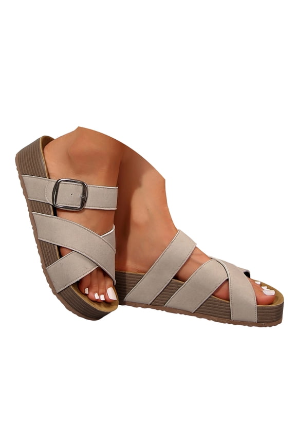 Platform Sandals for Women Comfortable Summer Cork Footbed Slides Memory foam Slip on Shoes