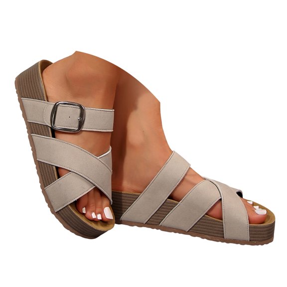 Dakaela Platform Sandals Women Comfortable Wedge Chunky Slides Cork Summer Strappy Walking Shoes