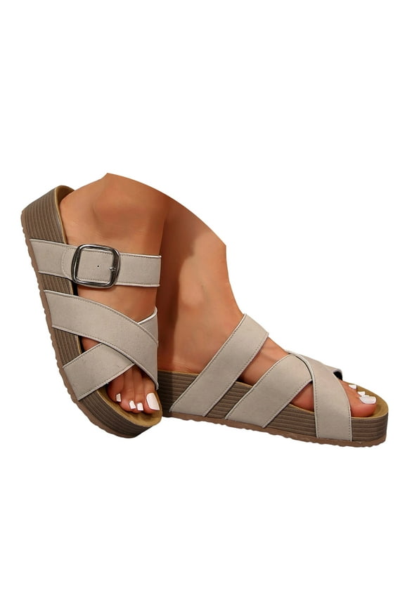 Platform Sandals Women Comfortable Wedge Chunky Slides Cork Summer Strappy Walking Shoes