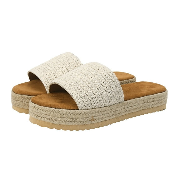 Dakaela Platform Sandals Women Espadrilles Slip on Wedge Slides Walking Vacation Summer Shoes Beige 6